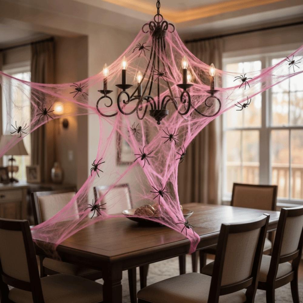 Requisit Dehnbares Spinnennetz Elastisches Rosa Spinnenseidennetz Baumwolle Gotische Spukhaus Dekoration Party Dekoration