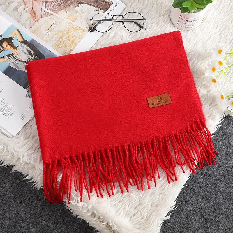 Korean Style Women's Winter Red Tassel Scarf - Imitation Cashmere Warm Gift