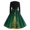 Women's Casual Fashion V-neck Long Sleeved Retro Christmas Print Retro Dress