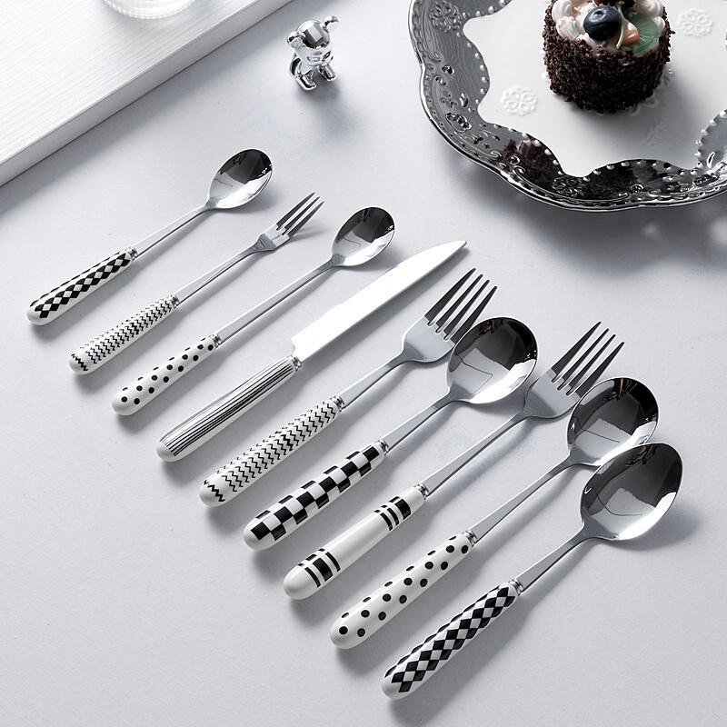Minimalist Polka Dot Ceramic Handle Stainless Steel Cutlery