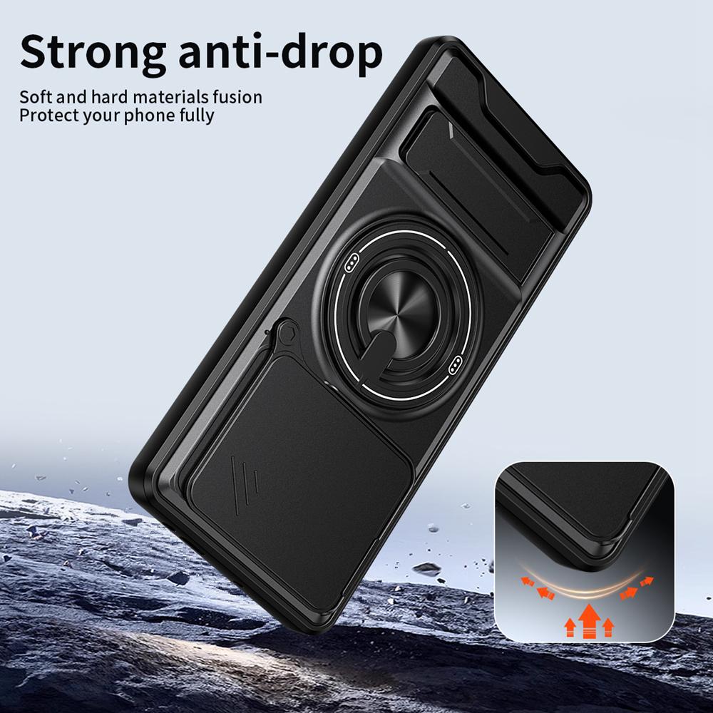 KEYSION Magnetic Phone Case for TECNO Pova 6 6 Pro 5G Slide Camera Lens Protection Upright Kickstand Ring Shockproof Back Cover