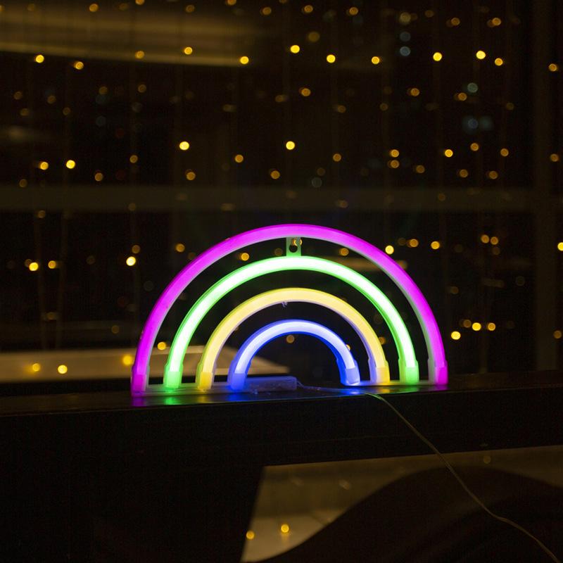 Rainbow Neon Signs with Base,LED Light, Atmosphere Lighting for Wall,Night Lamp,for Christmas,Winter,Birthday,Party,Home Decor