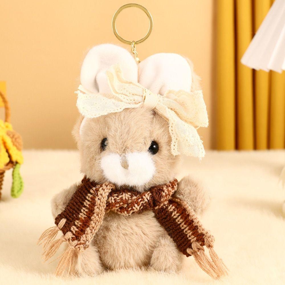 Animal Plush Bunny Keychain Bowknot Backpack Pendant Furry Cartoon Rabbit Keyring Gift