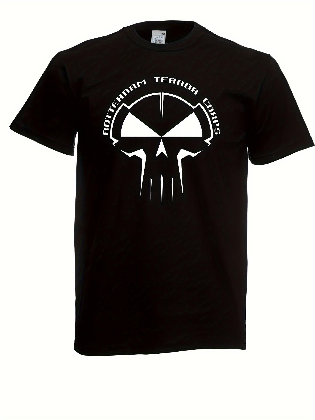 Men s Rotterdam Terror Squad Graphic T-Shirt - Black Urban Streetwear Tee with Skull & Microphone Print L