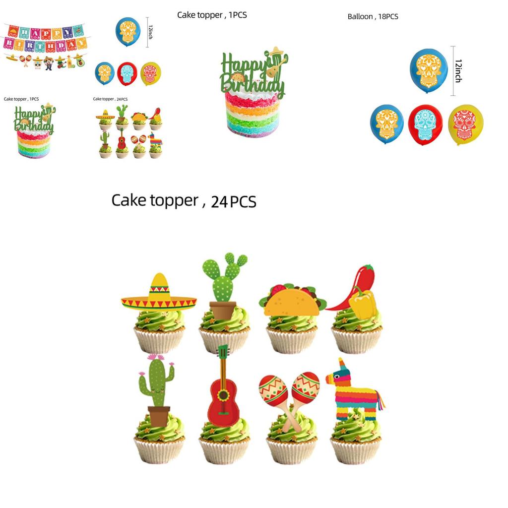 Mexican-inspired Party Supplies For Children's Halloween Party Decorate With Ghostly Cake Toppers Banners And Balloons
