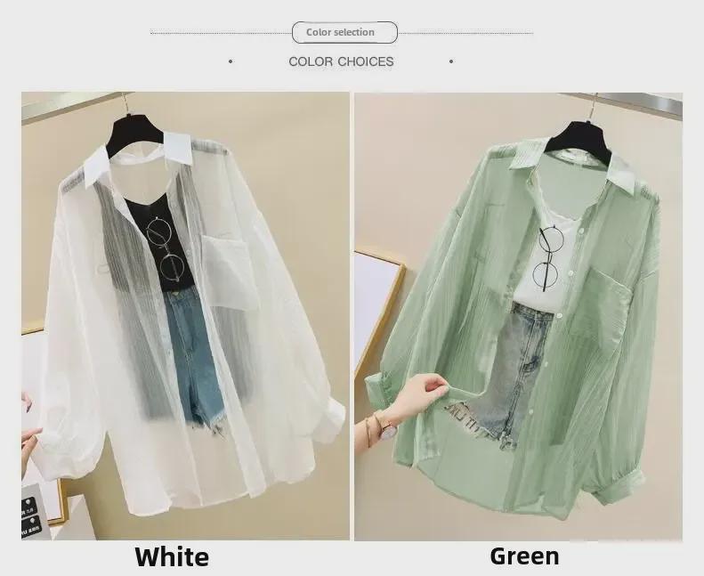 2024 Loose Mint Chiffon Cardigan: Korean Style Women's Long Sleeve Summer Jacket
