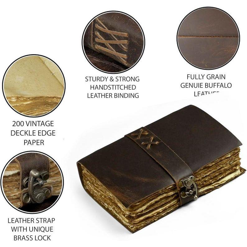 Vintage Leather Journal: Blank Book of Shadows with Deckle Edge Paper