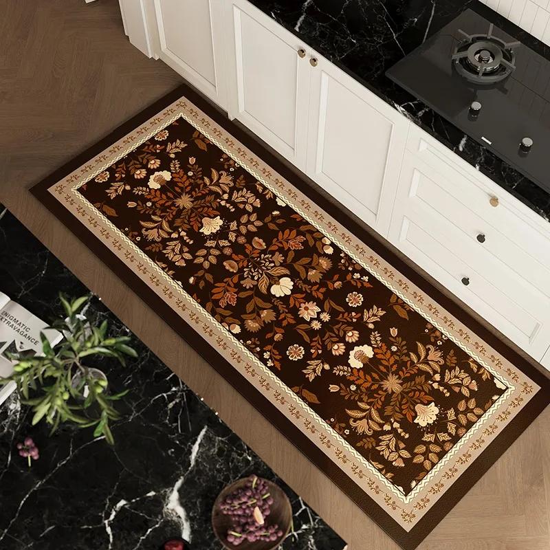 Vintage Kwiatowy Dywan Kuchenny Antypoślizgowy Wzór Liści Tropikalnych Mata Miękki Zmywalny Dywan Podłogowy do Kuchni Jadalni Dekoracja Domu
