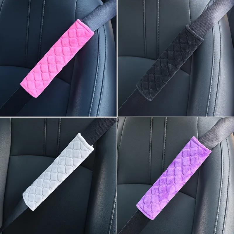 Car Safety Belt Shoulder Protector Cover Universal Magic Tape Short Plush Solid Printing Shoulder Pad Car Seat Belt Accessories