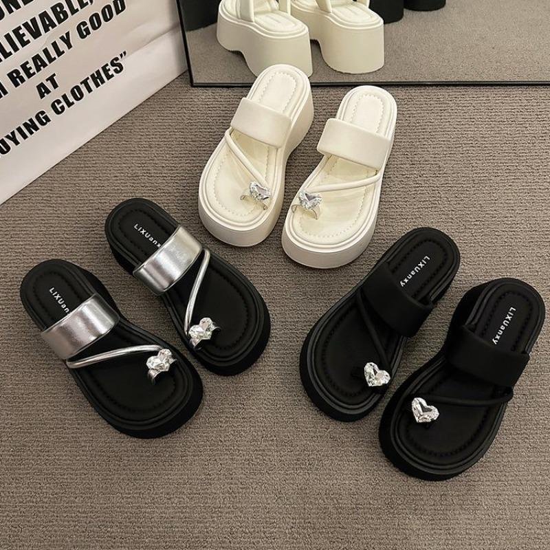 Cool slippers women's summer wear fashionable new rhinestone high-end platform sandals versatile white legs long fairy