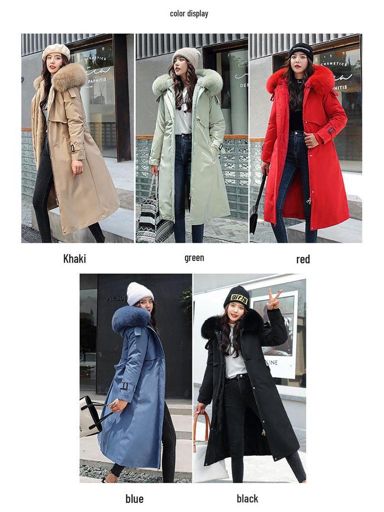 Women's Korean Style 3-in-1 Reversible Long Cotton Parka with Removable Liner and Slimming Waist