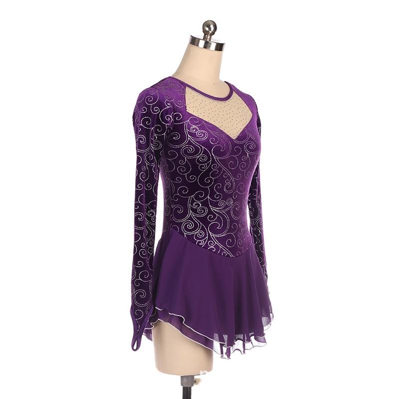 Figure Skating Dress Girls Women Performance Costume Purple Sequin Embellished Competition Skirt