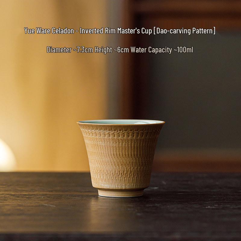 Guanlan Yue Celadon Four Beauties Tea Cup: Ceramic Shadow Carved Personal Tasting Cup