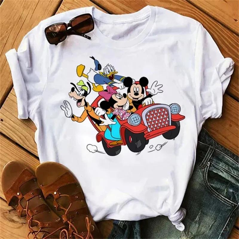 Fashion Cute Disney Mickey Minnie Cartoon Graphic Printed Women T-Shirt Casual O-Neck Short Sleeves Streetwear Female Tops Tees