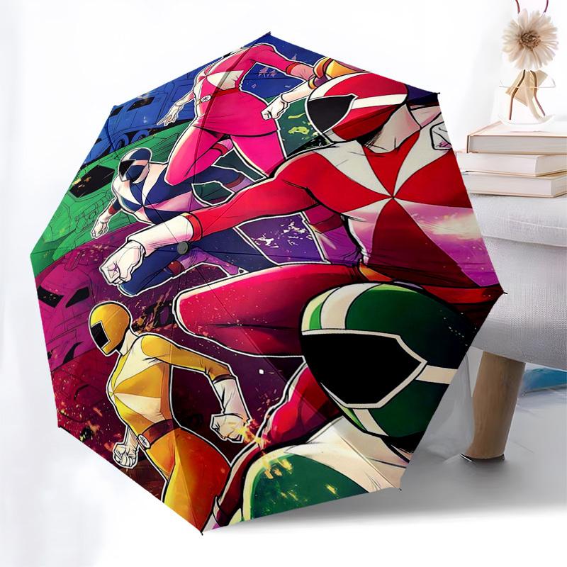 

1pc Power Rangers Auto-Open Close Umbrella, Portable Tri-Fold Design with 8-Bone Iron Frame, Outdoor for Fans, Travelers, Daily Use, Gift for Festival