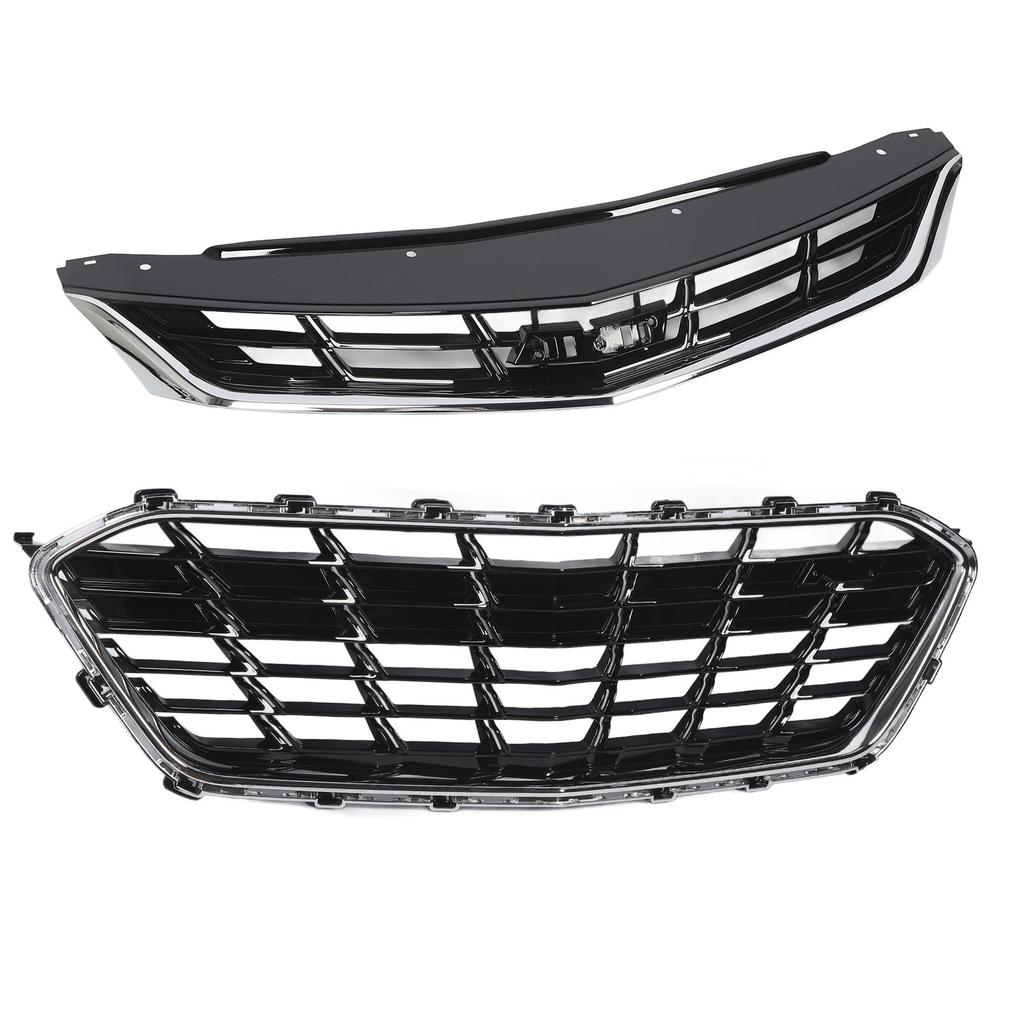 Front Upper Lower Grille Set Chrome ABS 84189613 84009674 Replacement for Chevy Cruze Premier RS