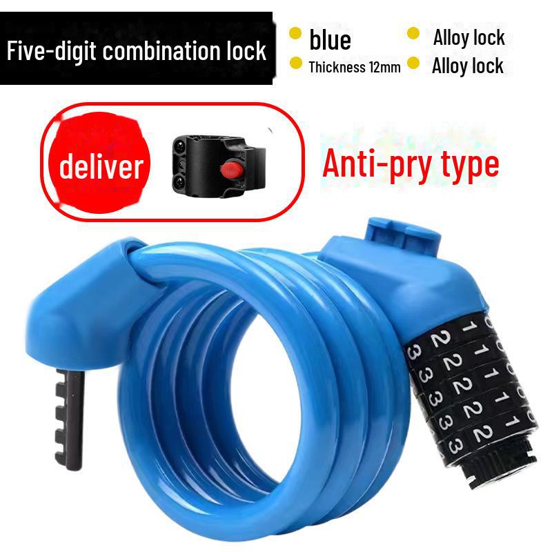 Universal Bike Lock: Anti-Theft Password Lock for Mountain Bikes & E-Bikes, Leather Ring, Portable Thick Cable Lock, Durable & Secure.