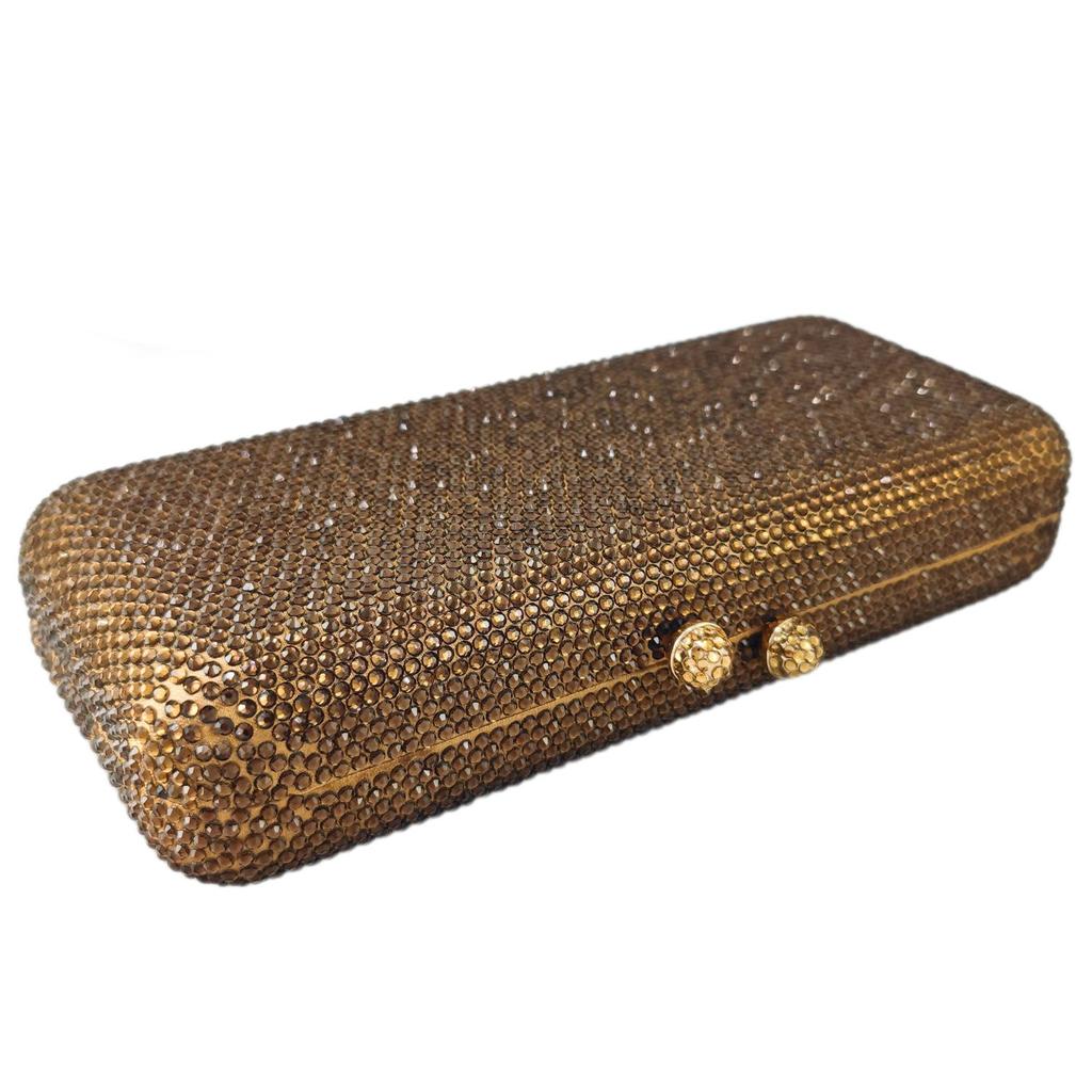 Boutique De FGG Women Brown Crystal Evening Bag Formal Party Dinner Rhinestone Handbags and Purses Bridal Diamond Clutch Purse