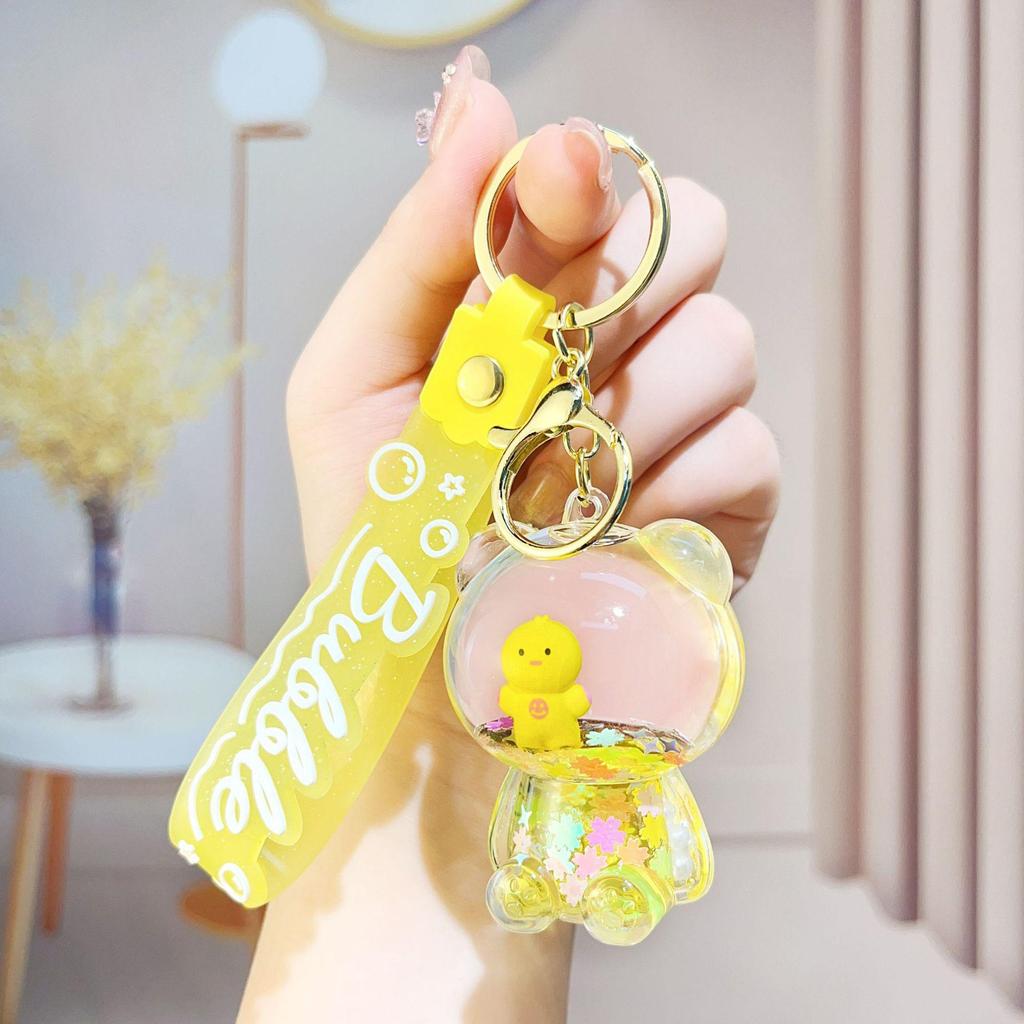 Creative Candy Bear Oil-Filled Keychain with Flowing Sand Pendant