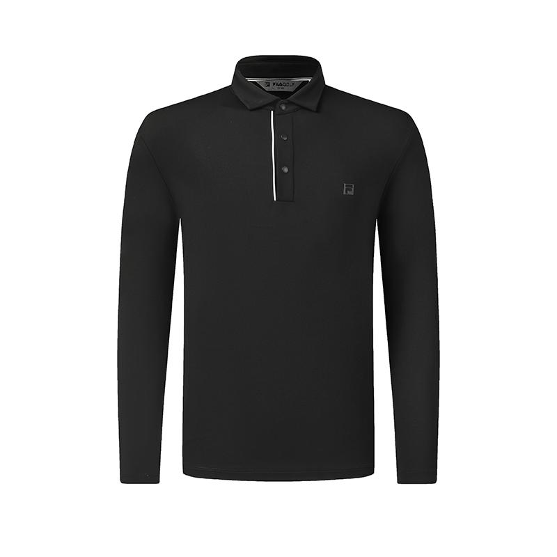 Fila Golf Series Simple Texture Casual Sports Comfortable Knitted Long Sleeve Polo Shirt Men Tops Deep-Black A11M615210FBK