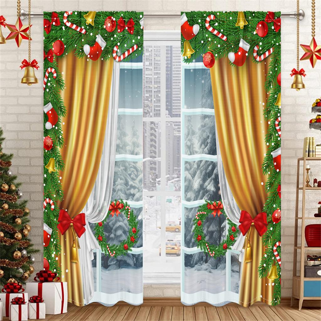Weihnachtsvorhänge 3D Ornamente Kieferndruck Wohnzimmer Schlafzimmer Paneele Feiertagsdeko 2 Paneele Weihnachten Fenstervorhänge
