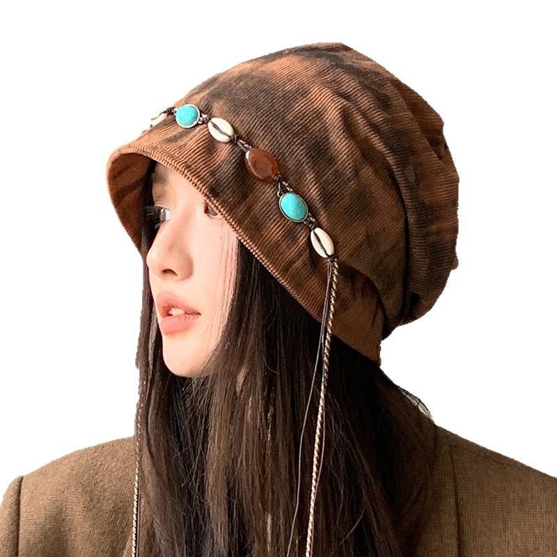 Women's Hat with Big Head Circumference Showing Face Small Bag Head Hat Retro Versatile Piles of Hats Warm Knitted Hat