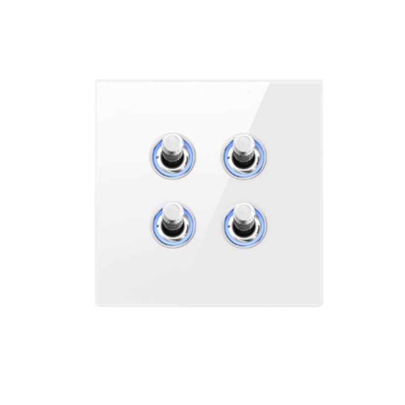 Hvit herdet glass Europeisk Vintage vippebryter for vegglampe, 110-250V 1-polet 2-veis Elektrisk på/av med LED-indikator