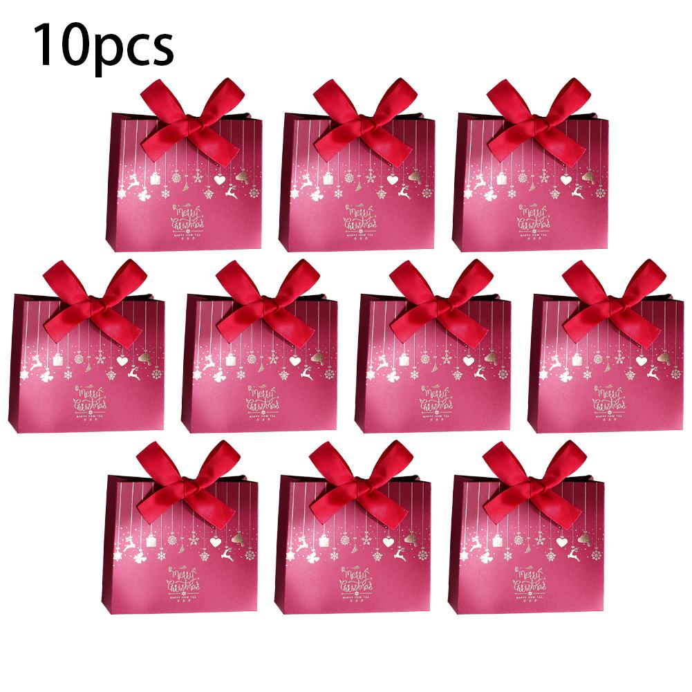 10PCS Christmas Gift Paper Bags For Candy Cookie Nougat Packaging Christmas Candy Box With Handles Holiday Party Decorations