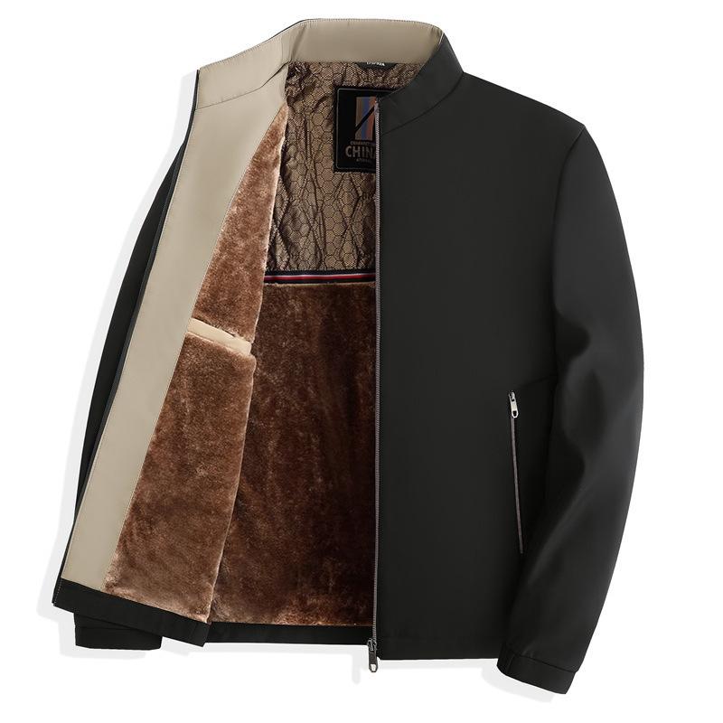 Winter-Graphit-Samt-Stehkragenjacke für Herren - Business-Casual-Stil für mittleres und älteres Alter