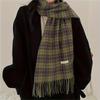 Vintage Green Plaid Scarf for Women - Cozy Winter Faux Cashmere Wrap with Elegant Tassels