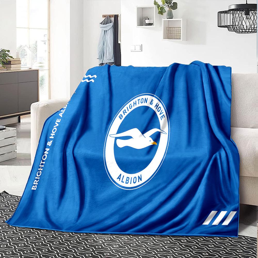 Brighton & Hove Albion Crest Flannel Blanket, Soft Polyester, Modern Design, All-Season for Camping, Travel, Gifts for holidays or birthdays