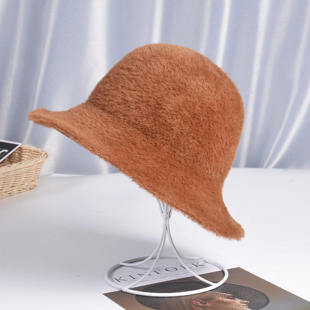 Woman Pure Color Fashion Plush Hat Winter Autumn Warm Hat All-match Bucket Hat