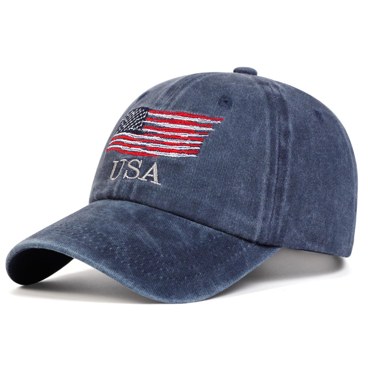 

European and American Washing Old School American Flag Cap USA Team Embroidery Baseball Cap for Men Women Men s and Women s Hats Adjustable