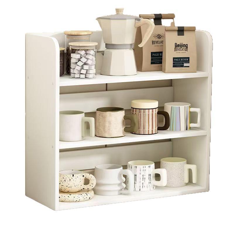 Multi-Layer Dining Table Storage Rack: Desktop Organizer for Snacks & Seasonings, Cup Holder, Wooden Design for Living Room