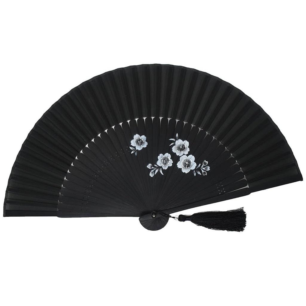 folding and silk High-quality silk-covered fan, black, bamboo, (5848 Sakura)