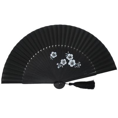 High-quality Silk-covered Fan, Black Bamboo Design (5848: Sakura)
