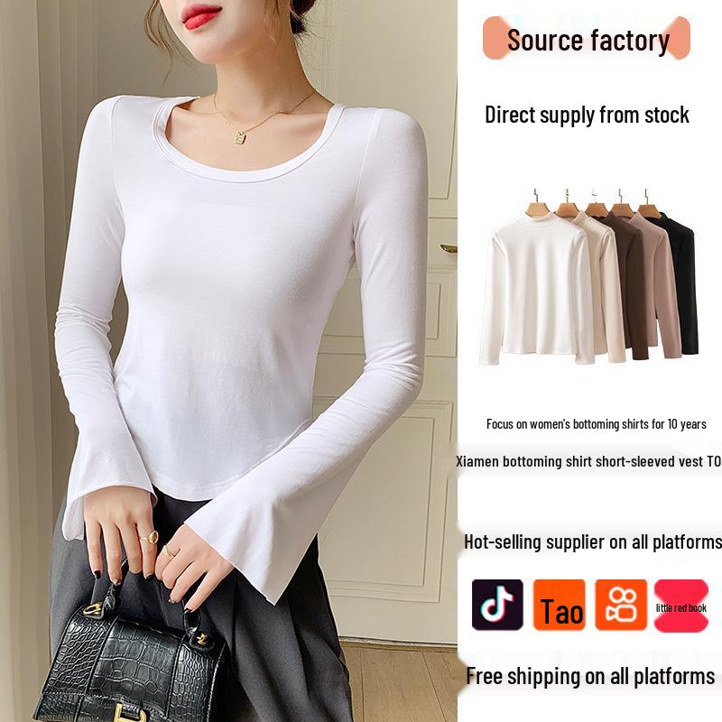 

Women s Autumn/Winter Modal Round Neck Flared Long Sleeve Slim Base Layer Top S [Recommended for under 45 kg]