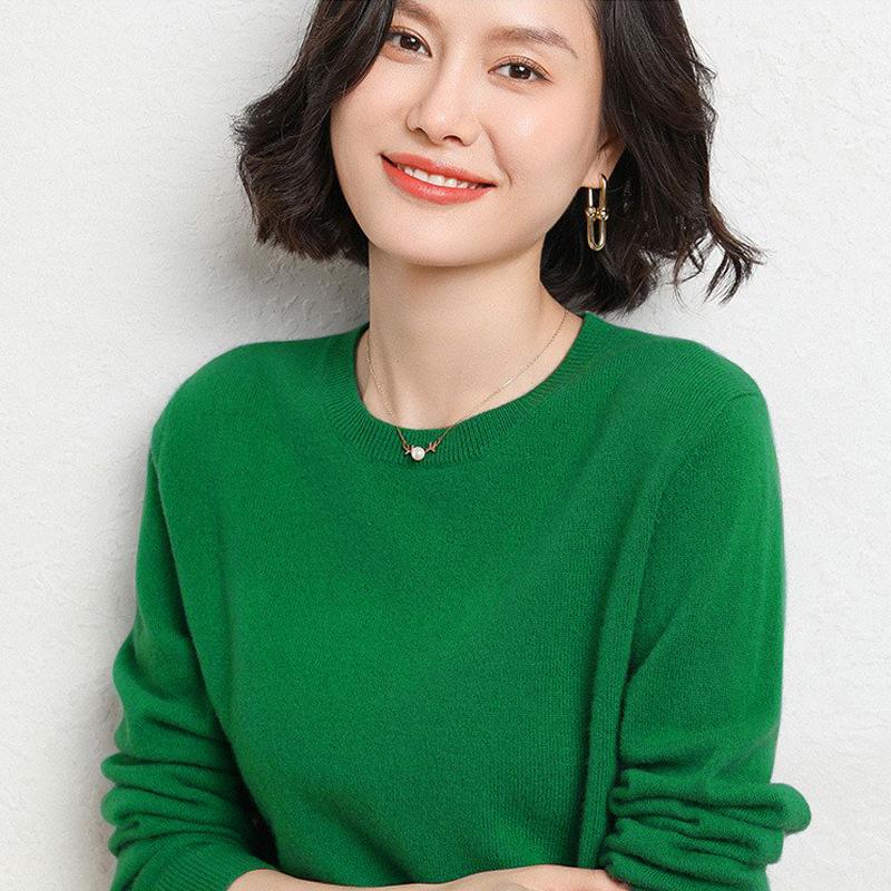 

GMXIA Весенне-осенний свитер с круглым вырезом, трикотаж, женский, длинный рукав, свободный темперамент, облегающий низ, топ XXL изумрудный