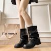 Pleated Pile Boots Women's 2025 New Autumn Retro Knight Short Boots Pant Pants Boots Western Martin Boots