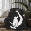 One Comfortable Black and White Cat Moon Theme Flannel Blanket, Soft High-Definition Digital Print, Suitable for All Seasons! A