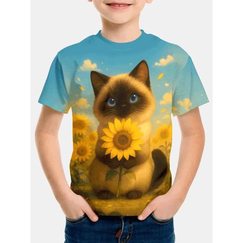 T-shirt Estiva per Bambini con Stampa 3D Girocollo Moda Versatile Traspirante Tendenza Casual