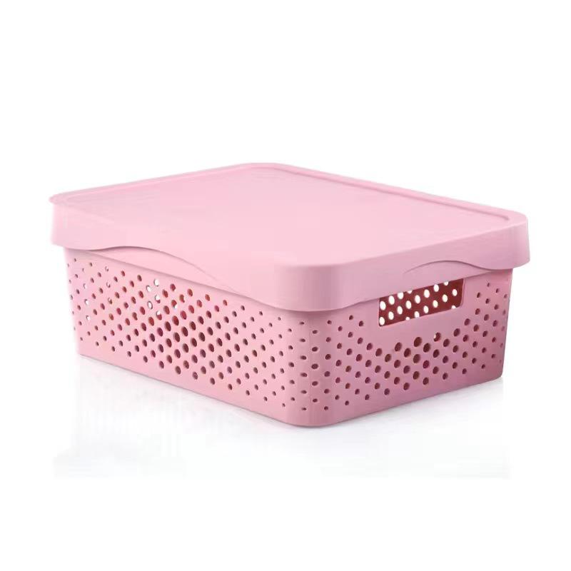 Hollow Plastic Storage Basket with Lid - Desktop Organizer & Wardrobe Bin