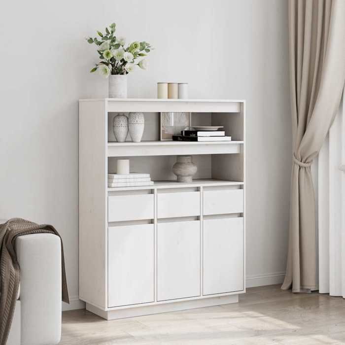 VidaXL Highboard White 89x34x116.5 Cm Solid Pine Wood, Sideboard, High Storage Cabinet, High Wooden Cabinet, 861112