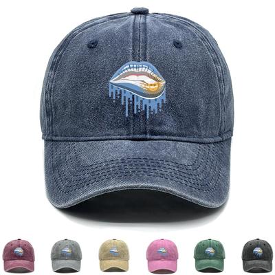 Argentina Flag Mouth Print Adjustable Baseball Hat, Patriotic Sports Hat Cotton Solid Color Solid Washed Snapback Sun Hat