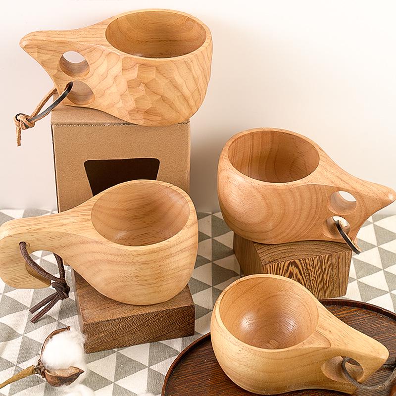 Rubber Wood Cup Creative Nordic Lanyard Milk Cup Handle Coffee Cup Wooden Water Cup
