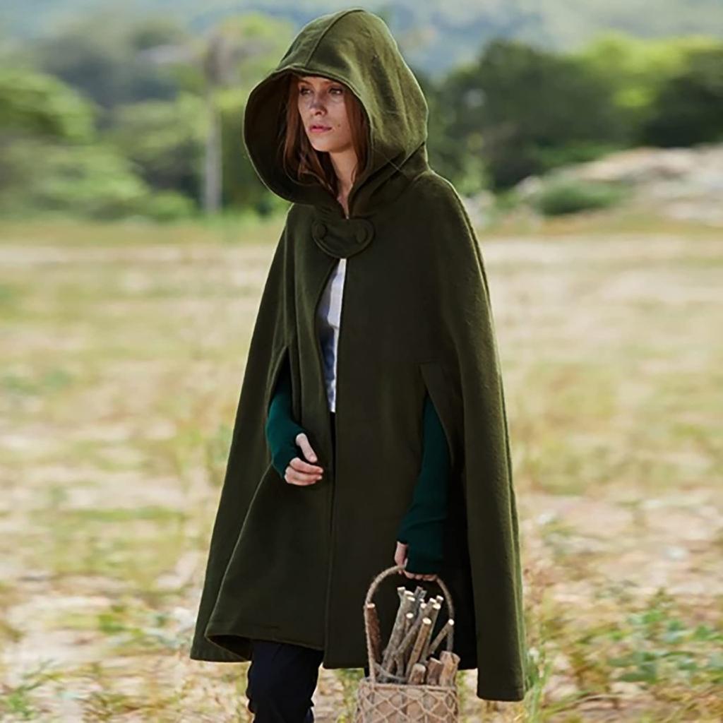 Gothic Open Front Hooded Cardigan Women Autumn Long Coat Solid Color Cloak Cape Winter Outdoor Jackets