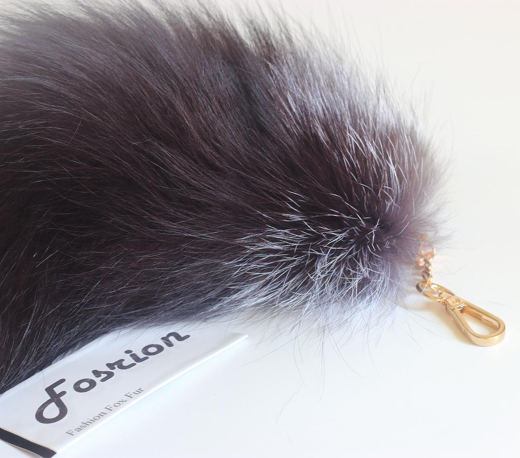 Genuine Fox Tail Fur Handbag Charm Cosplay Toy Fox Hair and Keychain Hook Ring Clip, Brown, Large