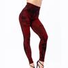 Multi Pockets Skinny Imitation Jeans Leggings Hip Lifting Ripped Holes Print Mid Waist Elastic Pants for Sports