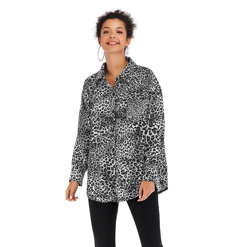 Fashionable and Casual Temperament Women's Retro Tops Printed Lapel Long Sleeve Chiffon Shirt Women