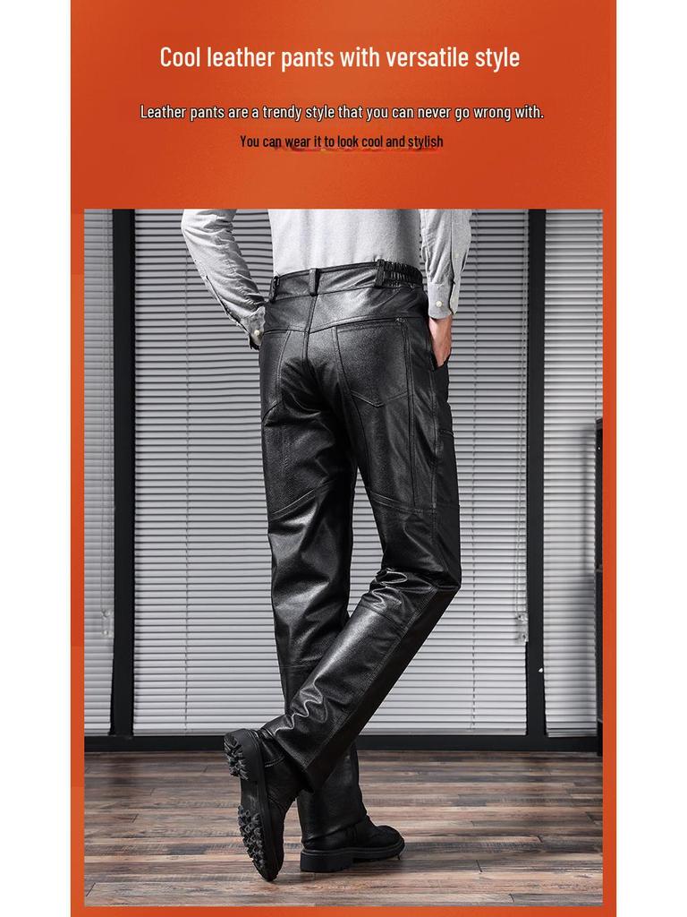 Herren-Motorradhose aus echtem Leder mit abnehmbarem Samtfutter